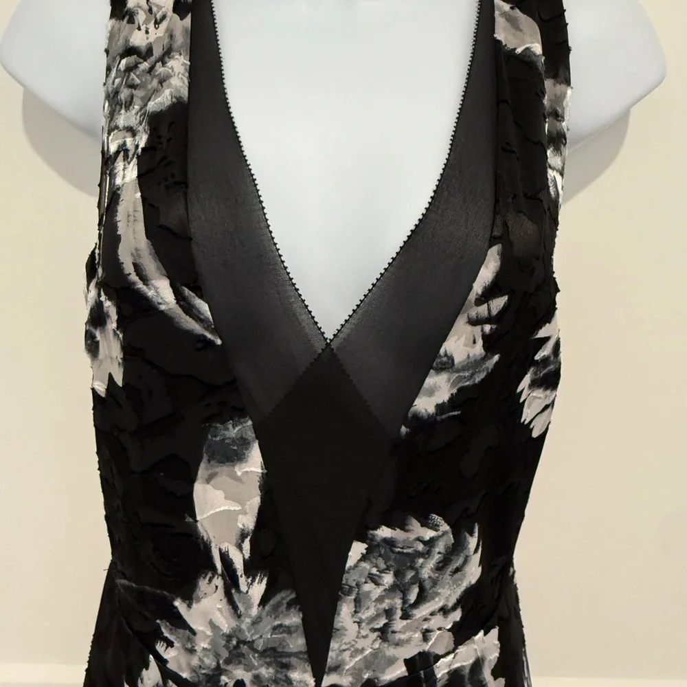 White House Black Market Black, Black and White Floral Velvet Wide leg Jumpsuit - Picture 2 of 4